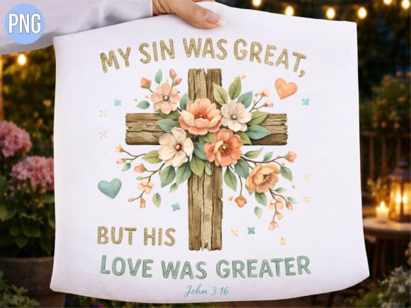 Christian Cross Floral Bible Verse PNG for T-Shirt Designs