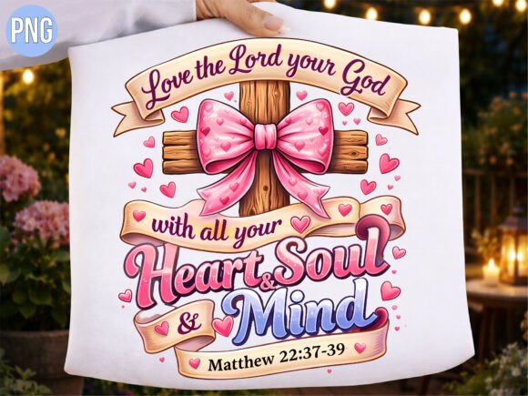 Christian Cross Heart Bible Verse PNG for T-Shirt Designs