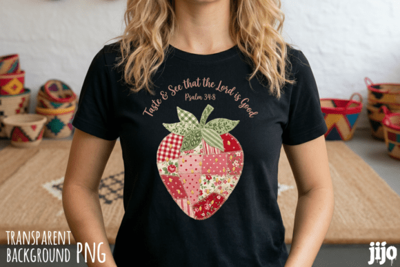 Christian Strawberry Patchwork Psalm PNG for T-Shirt Designs
