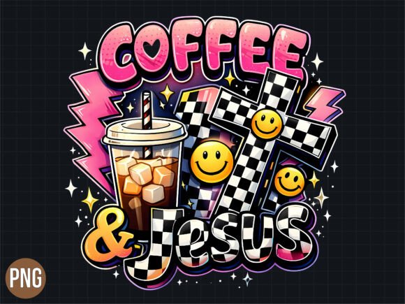 Coffee and Jesus Retro PNG T-Shirt Design