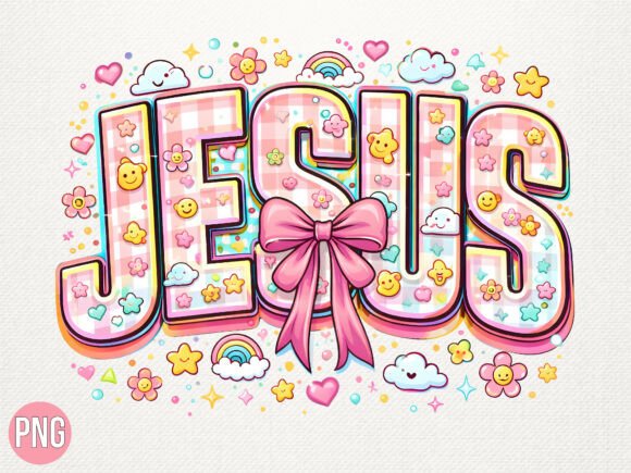 Cute Coquette Jesus Gingham Bow PNG for T-Shirt Designs