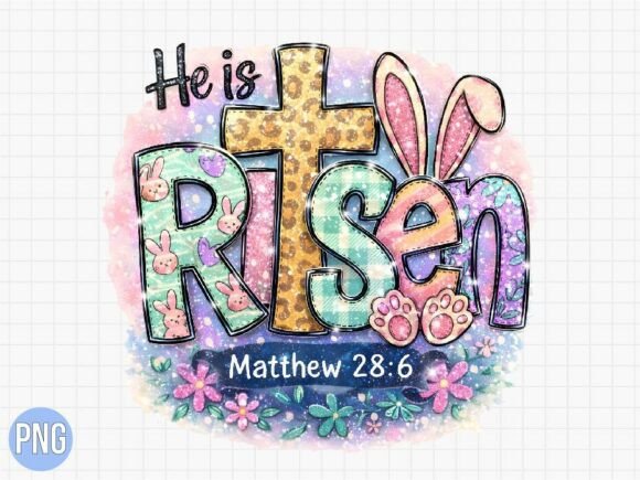 Easter He is Risen Christian Cross PNG