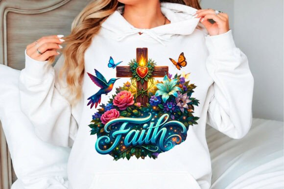 Faith Cross PNG, Christian Floral Design for T-Shirt Designs