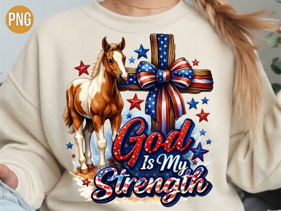 God is My Strength Horse Christian PNG for T-Shirt Designs