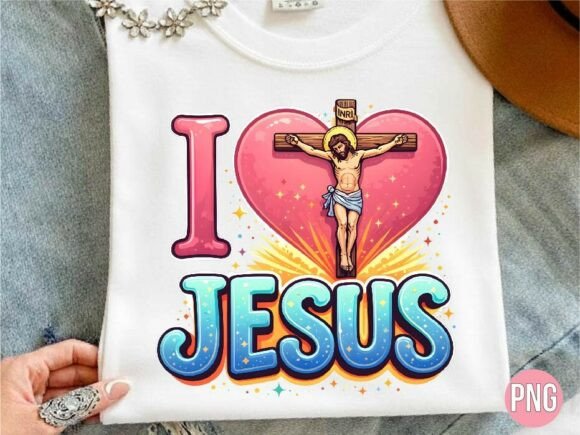 I Love Jesus Heart Cross Christian PNG for T-Shirt Designs