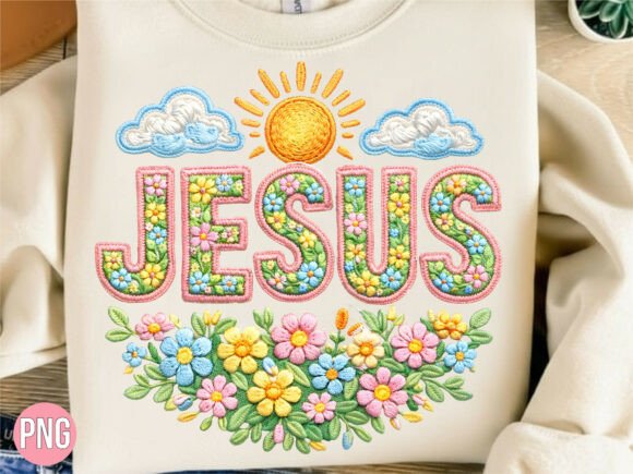 Jesus Floral Embroidery Religious PNG for T-Shirt Designs