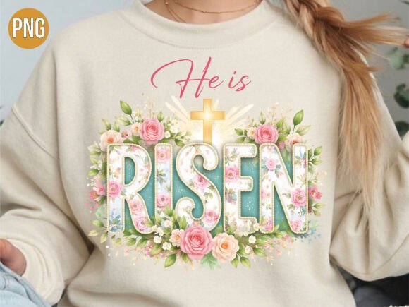 Pastel Flower He is Risen Christian PNG for T-Shirt Designs
