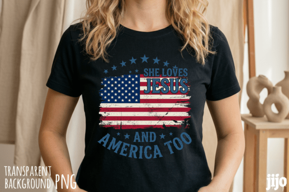 Patriotic She Loves Jesus PNG for T-Shirt Designs