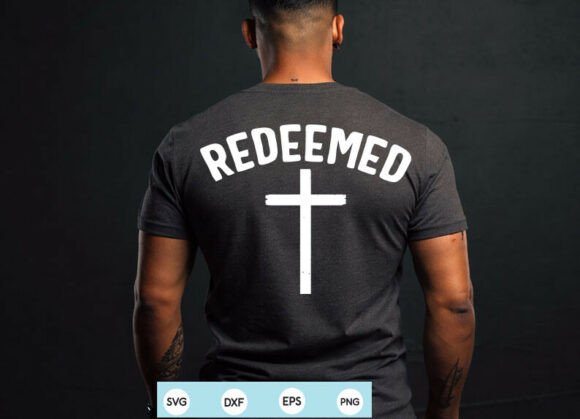 Redeemed PNG Christian Men Cross for T-Shirt Designs