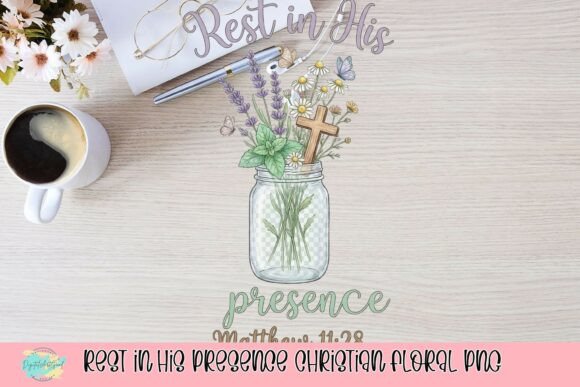 Rest in His Presence Christian Floral PNG