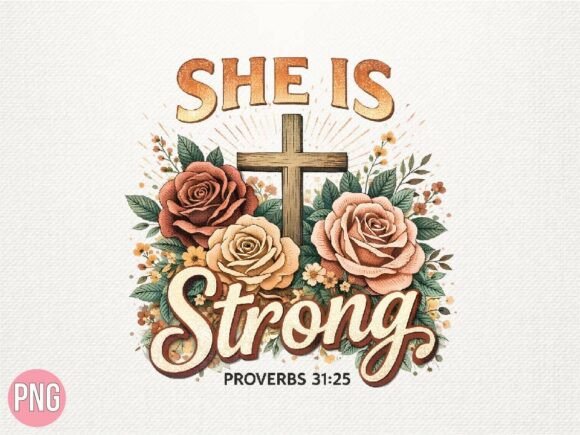 She Strong Proverbs Bible Christian PNG for T-Shirt Designs